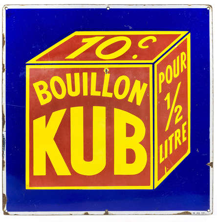 BOUILLON KUB : Plaque émaillée. Très rare dans ce 