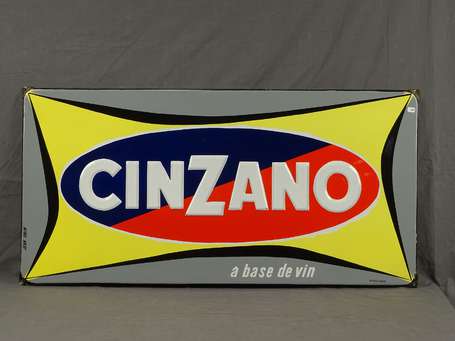 CINZANO : Plaque émaillée plate à oreilles signée 