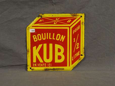 BOUILLON KUB : Petite plaque émaillée en découpe. 