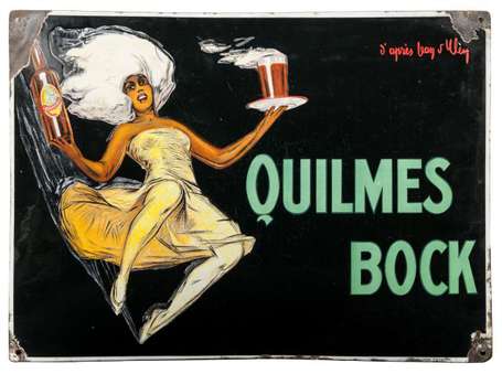 QUILMES BOCK : Plaque émaillée bombée signée Jean 