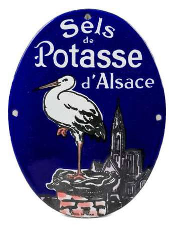 SELS DE POTASSE D'ALSACE : Plaque émaillée bombée 