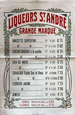 Alcool - « Liqueur ST ANDRE » - Affiche illustrée 