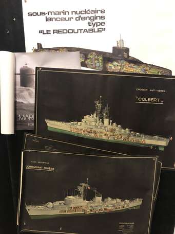 bateaux et sous marins - ensemble de 5 affiches de