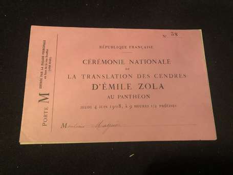 Émile ZOLA - Invitation n°58 , de la République 