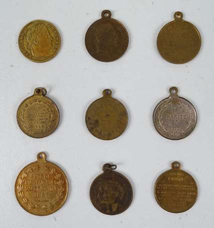 Lot de 9 médaillettes diverses. XIXème siècle. TTB