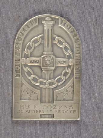 Plaquette de bronze argenté dans son écrin Degreef