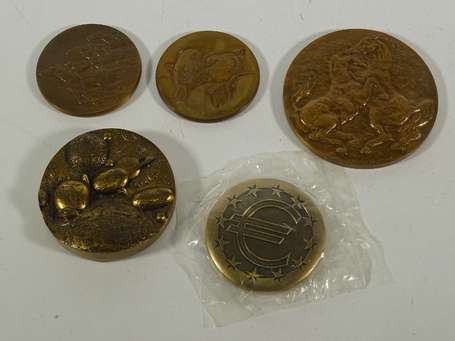 Lot de 5 médailles en bronze Sujets divers 