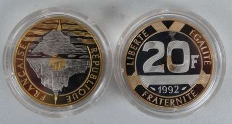 France. Pièces de 20 francs 1992 en or bicolore (2