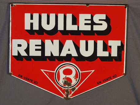 HUILE RENAULT : Plaque émaillée pentagonale à 