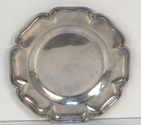 Plat rond en argent, à huit contours, moulure de 