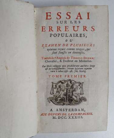 BROWN (Thomas) - Essai sur les erreurs populaires 