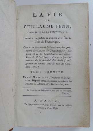 MARSILLAC (Jean) - La vie de Guillaume Penn ; 