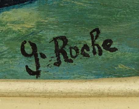 ROCHE G. XXe - Bord de mer. Huile sur panneau 