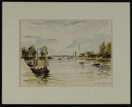 MOUCHEL Jean-Marie XXe - Honfleur. Aquarelle, 