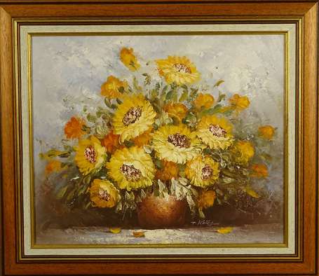 KELLY T. XXe - Bouquet de marguerites jaunes. 