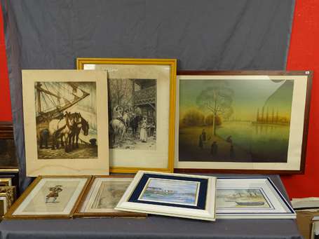 Lot de gravures, litho et divers, en l'état , lot 