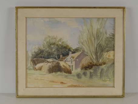 NICOL Jean (actif 1930-1950) Ferme. Aquarelle 