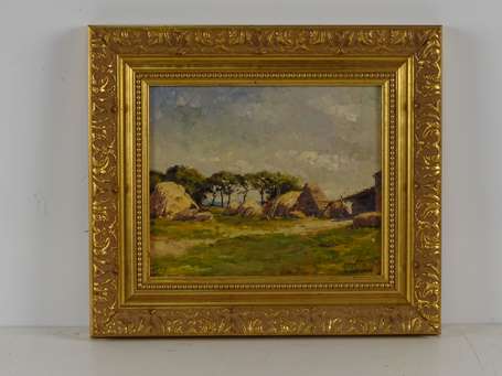 BLANCHARD L. Paysage rural. Huile sur carton 