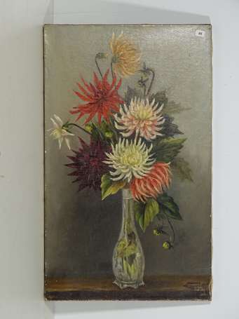 ECOLE Xxé Bouquet Huile sur toile 54,5 x 33 cm 