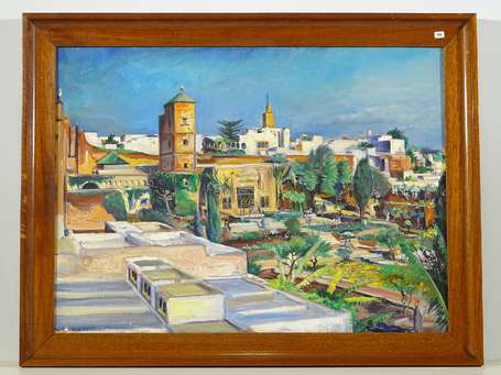 ECOLE ORIENTALISTE Xxé Place animée. Huile sur 
