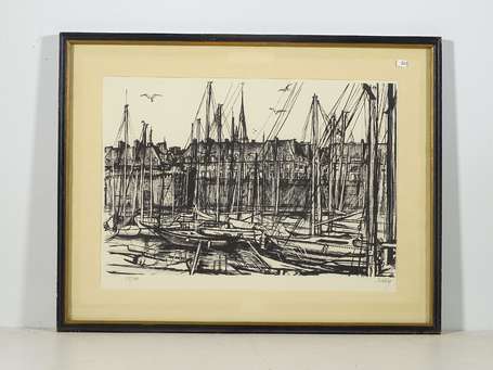 Dubly Xxé Bateaux au port. Lithographie justifiée 