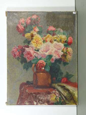 ECOLE XXè siècle - Bouquet de roses. Huile sur 