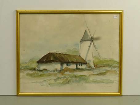GAUDIN (XXè siècle) - Marais breton. Aquarelle, 