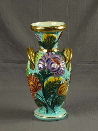 VALLAURIS - Grand vase balustre sur talon en 
