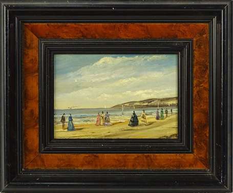 ECOLE XXe - Promenade en bord de mer. Huile sur 