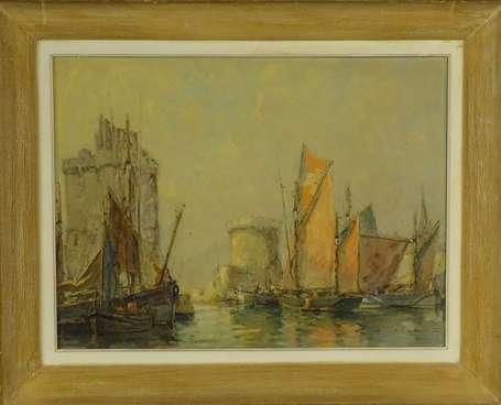 ECOLE XXe - Le port de la Rochelle. Huile sur 