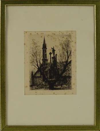 FRELAUT Jean (1879-1954) - Vue d'un clocher. 