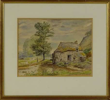 COMBES Fernand (1856-?) - Moulin à eau. Aquarelle 