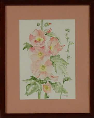 BOUDOUL N. XXe - Roses Trémière. Aquarelle, signée