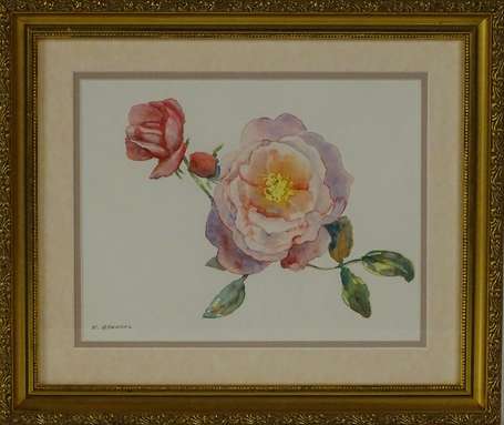 BOUDOUL N. XXe - Trois roses. Aquarelle, signée en