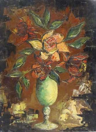 NABOR XXe - Bouquet de roses. Huile sur 