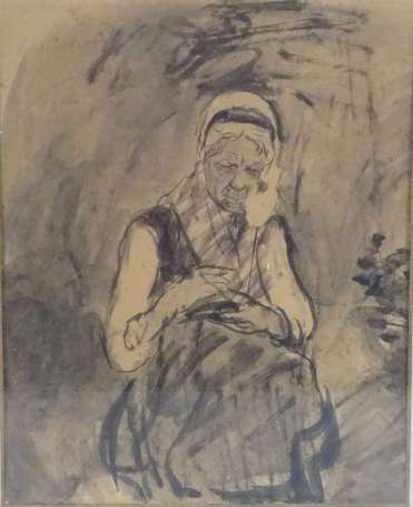 MILCENDEAU Charles (1872-1919). Femme cousant. 