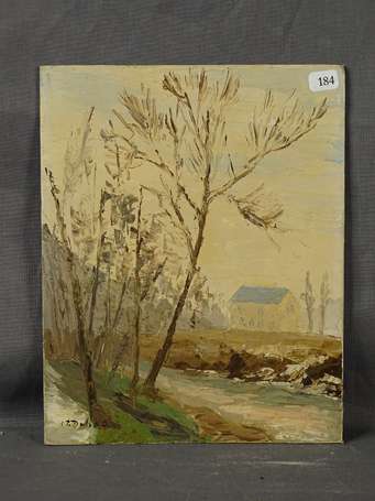 ECOLE XXe - Paysage lozérien en hiver. Huile sur 