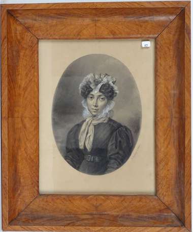 ECOLE XIXe - Portrait de femme en noir. 