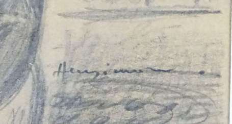 SIMON Henri (1910-1987) Sur le banc. Crayon, signé