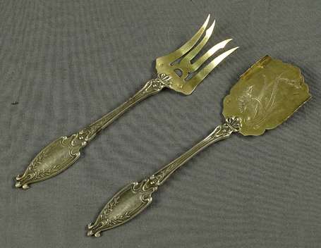 Couvert à bonbon en argent et vermeil, la spatule 