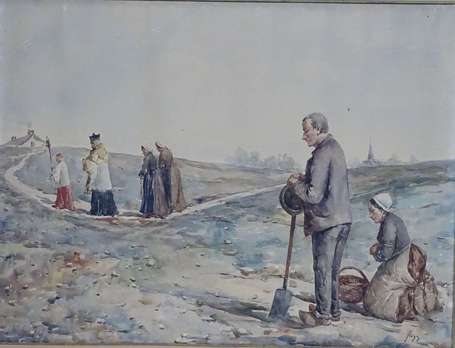 TRIGO Zénon (1850-1914) - Procession. Aquarelle, 