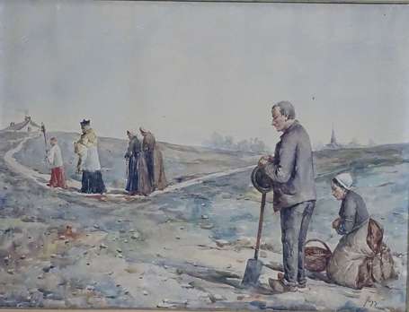 TRIGO Zénon (1850-1914) - Procession. Aquarelle, 