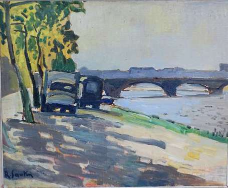 SAUTIN René (1881-1968). Les quais. Huile sur 