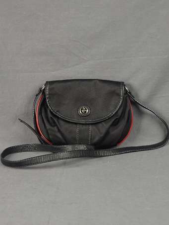 LANCEL - Petit sac besace en toile et cuir noir, 