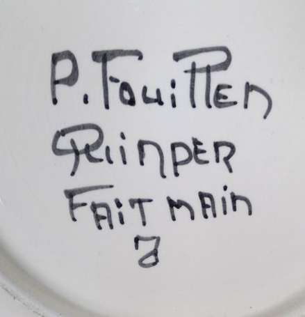 FOUILLEN - QUIMPER. Cinq assiettes en faïence à 