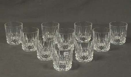 Suite de 10 verres à whisky en verre cristallin 