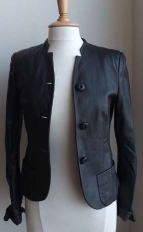 SALVATORE FERRAGAMO - Veste en cuir noir T.42