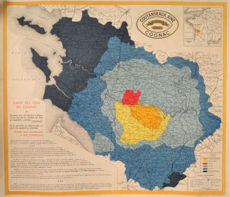 Cognac Coutanseaux Carte des cru du cognac affiche