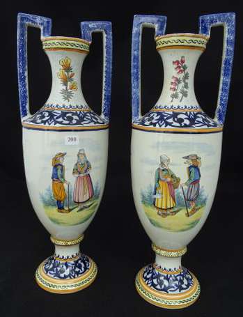 HENRIOT QUIMPER - Paire de vases ovoïdes sur 