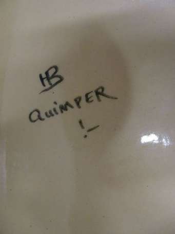 HB QUIMPER - Important plat ovale en faïence 